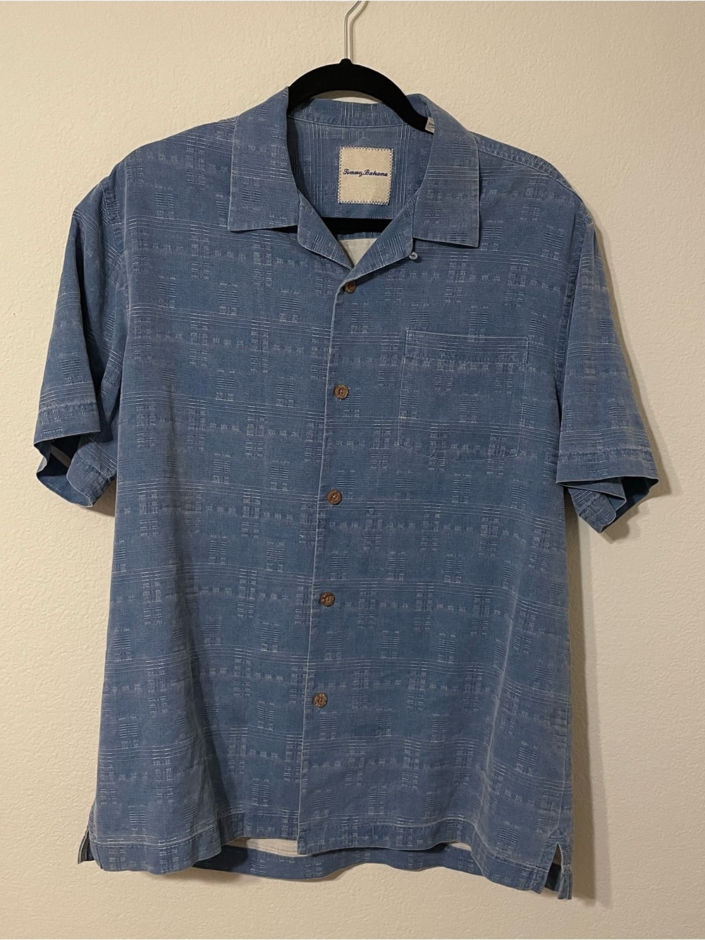 Tommy Bahama 100% Silk Blue Jacquard Camp Shirt Mens M Hawaiian Resort